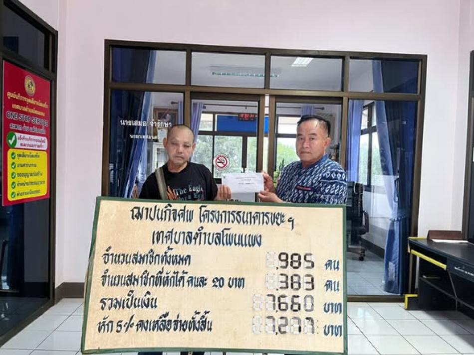 วันที่ 16 กันยายน 2568 นายเสมอ จำรักษา นายกเทศมนตรีตำบลโพนแพง มอบเงินฌาปนกิจศพให้กับญาติผู้เสียชีวิต ที่เข้าร่วมโครงการธนาคารขยะ เทศบาลตำบลโพนแพง จำนวน 2 ราย